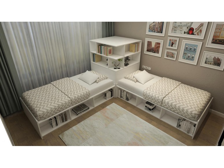 Booth Twin Corner Bed and Storage Hutch Set