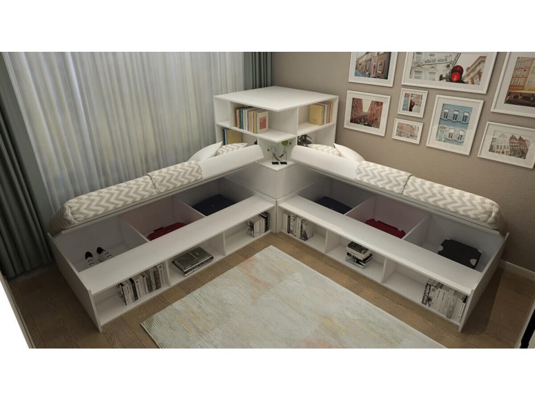 Booth Twin Corner Bed and Storage Hutch Set