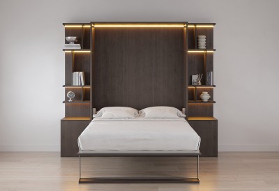 ROYAL Queen Wall Bed with Bookcase and Wardrobe
