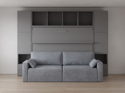 Royal Horizontal Queen Wall Bed with Sectional Sofa and Convertible Wardrobe
