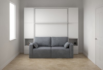 ROYAL Queen Wall Bed with Sectional Sofa and Wardrobe